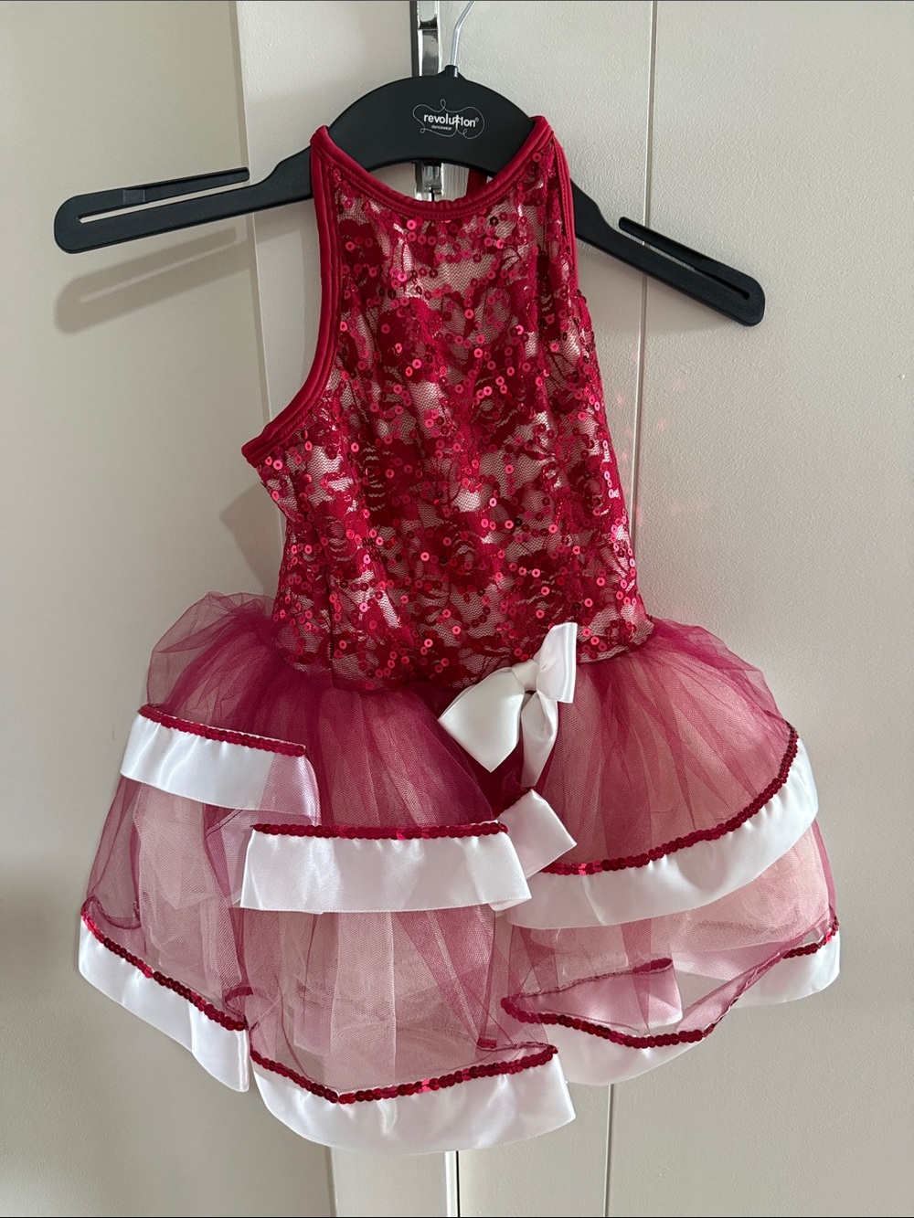 Revolution Red Sequin Tulle Ballet Costume with White Bow